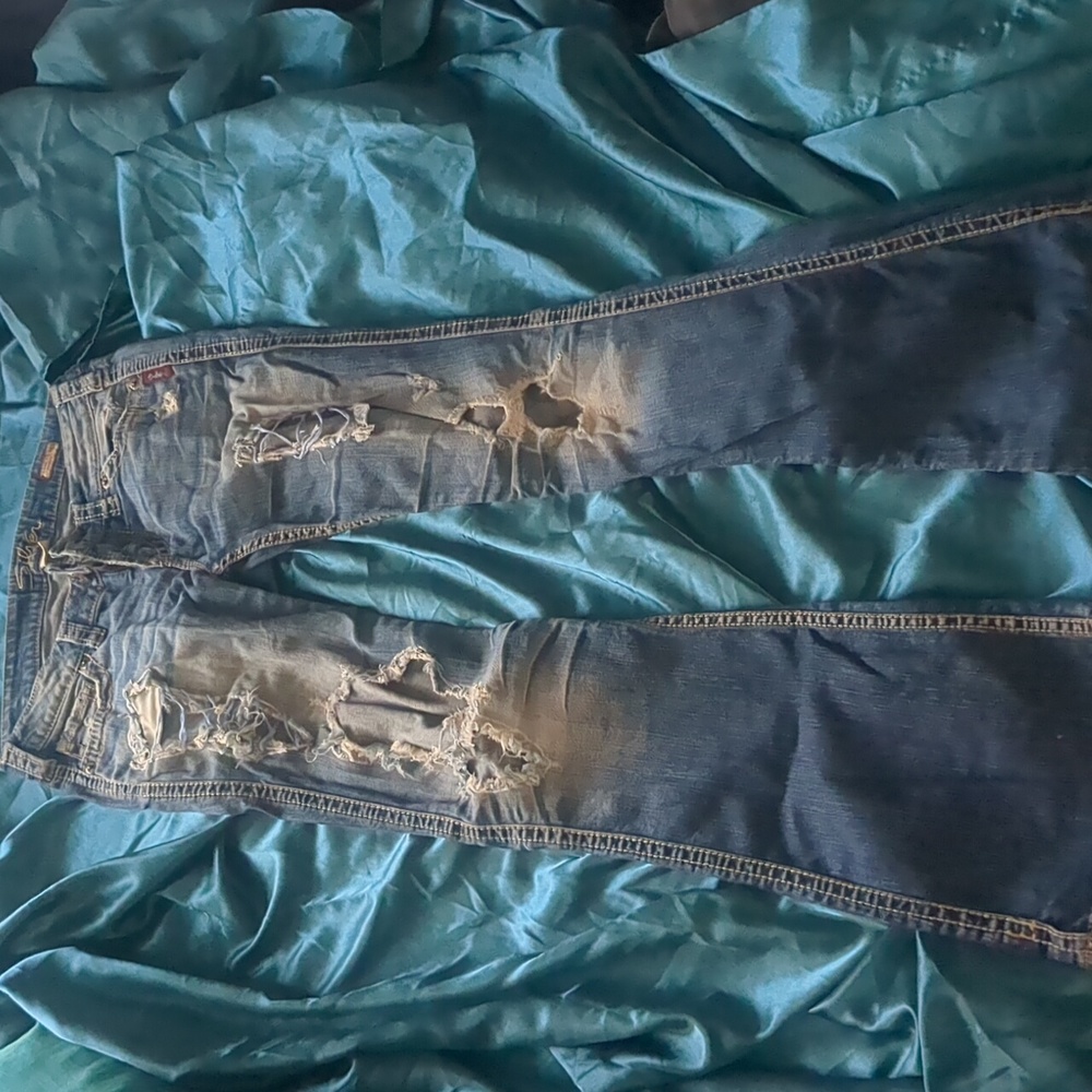 Silver Distressed jeans w 27W  33 length (Frances 22 style tag)